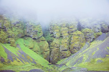 Rocks and fog at Raudfeldsgja Gorge on Snaefellsnes Peninsula in Iceland clipart