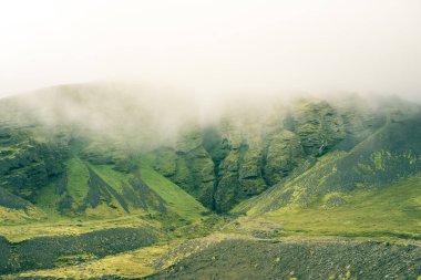 Rocks and fog at Raudfeldsgja Gorge on Snaefellsnes Peninsula in Iceland