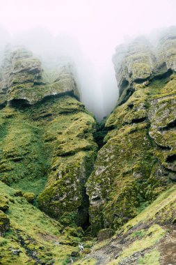 Rocks and fog at Raudfeldsgja Gorge on Snaefellsnes Peninsula in Iceland