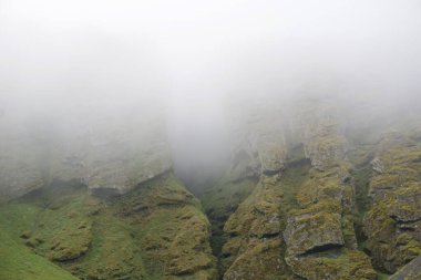 Rocks and fog at Raudfeldsgja Gorge on Snaefellsnes Peninsula in Iceland