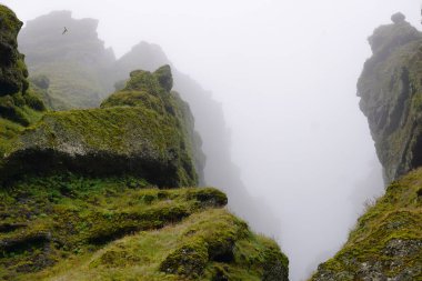 Rocks and fog at Raudfeldsgja Gorge on Snaefellsnes Peninsula in Iceland