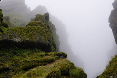 Rocks and fog at Raudfeldsgja Gorge on Snaefellsnes Peninsula in Iceland