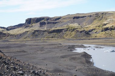 İzlanda 'daki Solheimajokull buzulunda göl