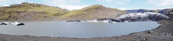 Geleira Pedaços Gelo Flutuando Lago Panorama Solheimajokull Islândia — Fotografia de Stock