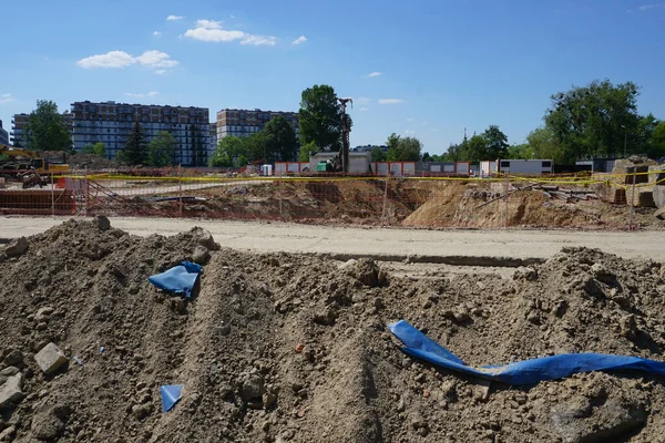 Varsó Lengyelország 2022 Június Földmunkák Építkezésen Ingatlanfejlesztési Koncepció — Stock Fotó