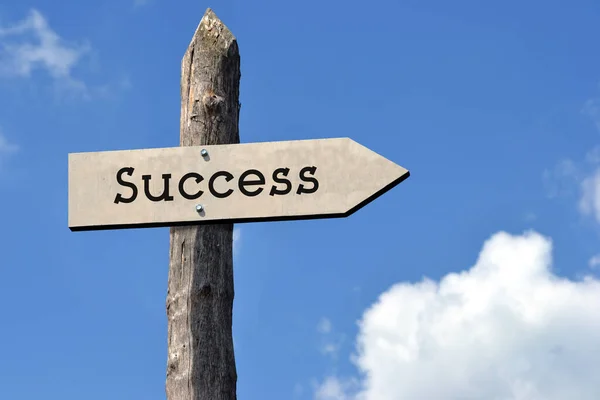 Success Wooden Signpost One Arrow Sky Clouds — Stock Photo, Image