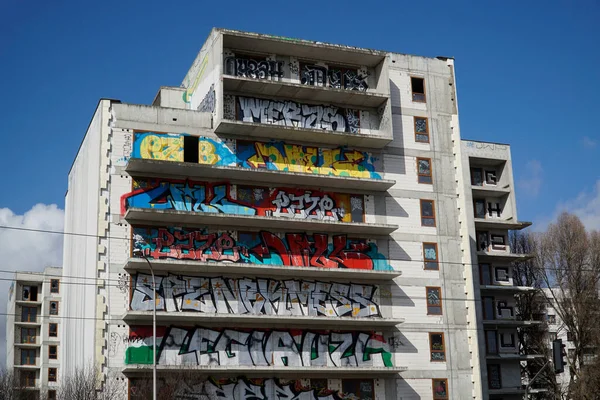 Varsovia Polonia Marzo 2023 Edificio Residencial Inacabado Cubierto Graffiti Proyecto — Foto de Stock