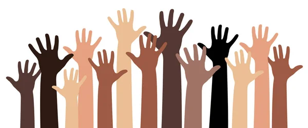 Viele Hände Unterschiedlicher Hautfarbe Diversitätskonzept Vektorillustration — Stockvektor