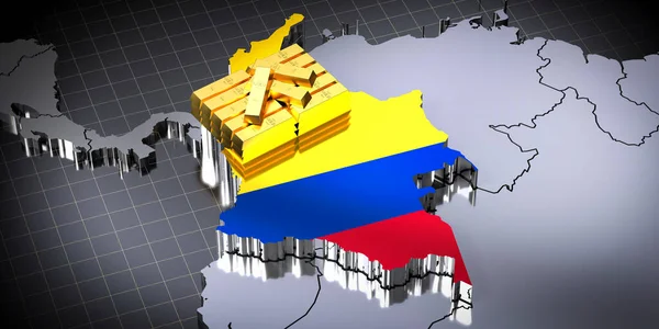 Kolumbia Térkép Zászló Arany Ingot Illusztráció — Stock Fotó