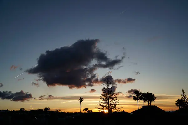 Cielo Dramático Atardecer Siluetas Árboles — Foto de Stock