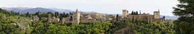 Granada, Endülüs, İspanya 'daki Alhambra kalesinin panoramik manzarası