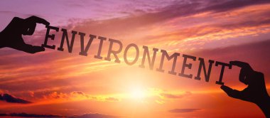 Çevre - insan eli siyah siluet sözcük tutuyor