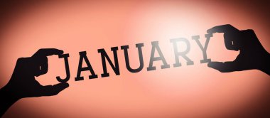 Ocak - insan eli siyah siluet kelime, eğim arkaplanı