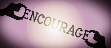 Cesaret - insan elleri siyah siluet kelime, eğim arkaplanı