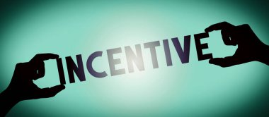 Teşvik edici - insan eli siyah siluet kelime, eğim arkaplanı