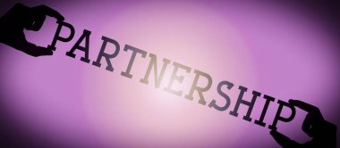 Ortaklık - insan eli siyah siluet sözcük, eğim arkaplanı