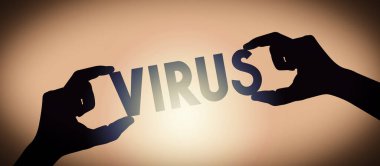 Virüs - insan eli siyah siluet kelime, eğim arkaplanı