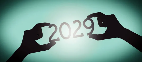 2029 Menschliche Hände Mit Schwarzer Silhouette Jahreszahl Farbverlauf Hintergrund — Stockfoto