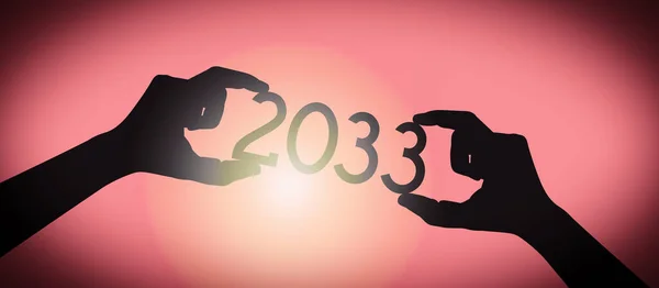 2033 Menschliche Hände Mit Schwarzer Silhouette Jahreszahl Farbverlauf Hintergrund — Stockfoto