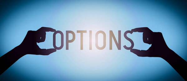 Варианты - человеческие руки с черным силуэтом на фоне.