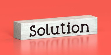 Çözüm - tahta blokta kelime - 3D illüstrasyon