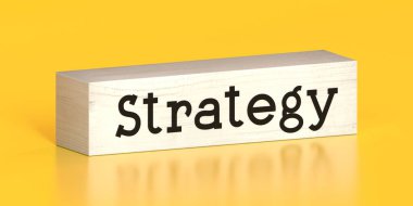 Strateji - tahta blok üzerine kelime - 3D illüstrasyon