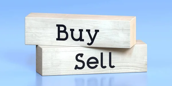 Buy Sell Words Wooden Blocks Illustration — Stock Photo, Image