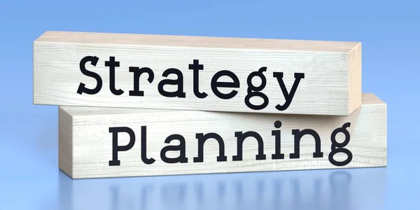 Estratégia Planejamento Palavras Blocos Madeira Ilustração — Fotografia de Stock