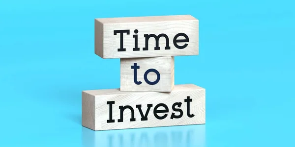投资时间 木制块上的字 三维插图 — 图库照片