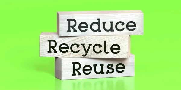 Reduzir Reciclar Reutilizar Palavras Blocos Madeira Ilustração — Fotografia de Stock