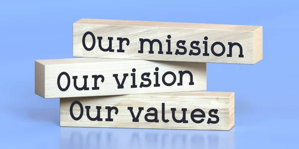 Nuestra Misión Visión Valores Palabras Bloques Madera Ilustración — Foto de Stock