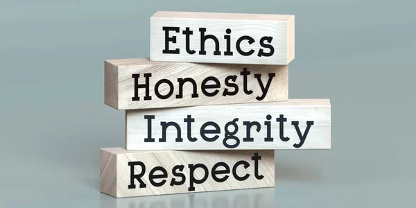 Etyka Uczciwość Integralność Szacunek Słowa Drewnianych Klockach Ilustracja — Zdjęcie stockowe
