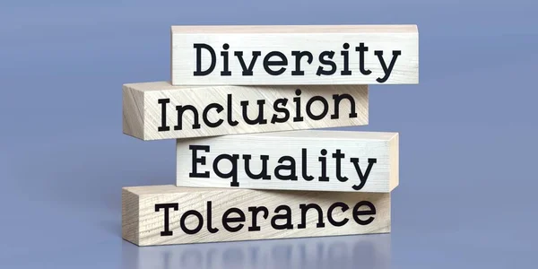 Vielfalt Inklusion Gleichheit Toleranz Worte Auf Holzklötzen Illustration — Stockfoto