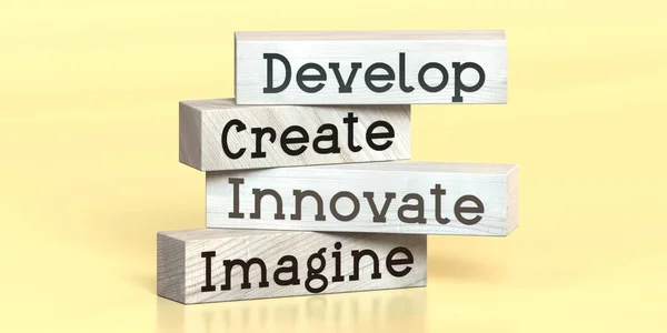 Develop Create Innovate Imagine Words Wooden Blocks Illustration — Stock Photo, Image