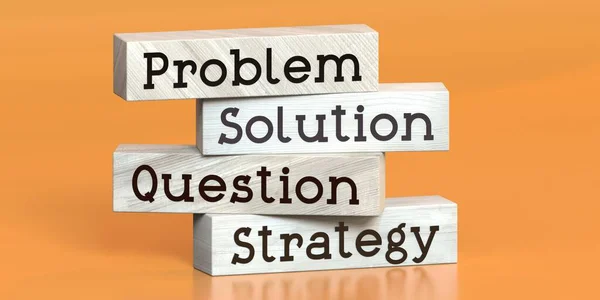 stock image Problem, solution, question, strategy - words on wooden blocks - 3D illustration