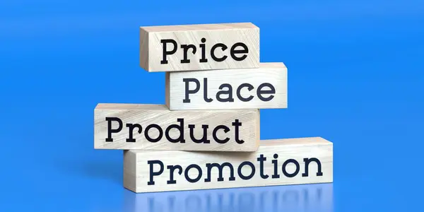 stock image Product, promotion, price, place - words on wooden blocks - 3D illustration