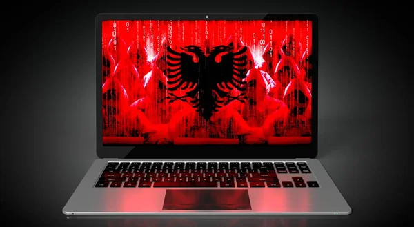 Albanien Länderflagge Und Hackergruppe Auf Laptop Bildschirm Konzept Für Cyber — Stockfoto