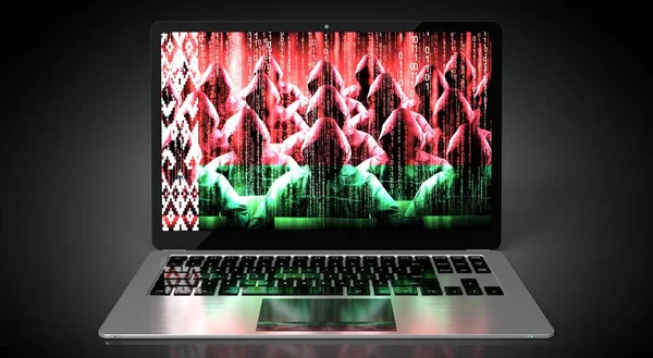 Weißrussland Landesflagge Und Hackergruppe Auf Laptop Bildschirm Konzept Für Cyber — Stockfoto