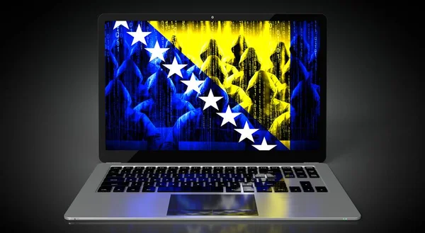 Прапор Боснії Країни Група Хакерів Екрані Ноутбука Концепція Кібератаки Ілюстрація — стокове фото