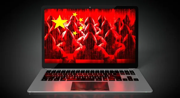 China Bandera Del País Grupo Hackers Pantalla Del Ordenador Portátil —  Fotos de Stock