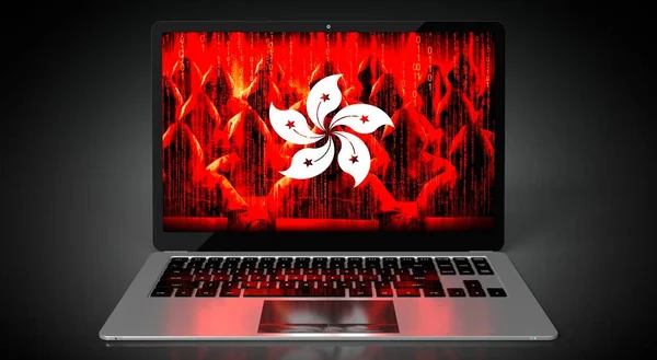 Hong Kong Country Flag Group Hackers Laptop Screen Cyber Attack — Stock Photo, Image