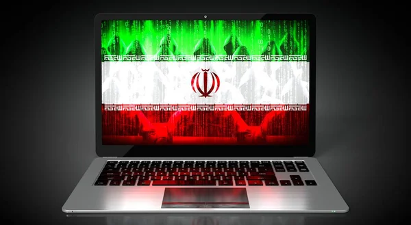 Irã Bandeira País Grupo Hackers Tela Laptop Conceito Ataque Cibernético — Fotografia de Stock