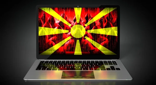 Mazedonien Landesflagge Und Hackergruppe Auf Laptop Bildschirm Konzept Für Cyber — Stockfoto