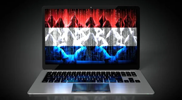 Niederlande Länderflagge Und Hackergruppe Auf Laptop Bildschirm Konzept Für Cyber — Stockfoto