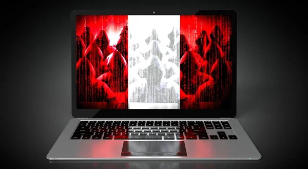 Peru Länderfahne Und Hackergruppe Auf Laptop Bildschirm Konzept Für Cyber — Stockfoto