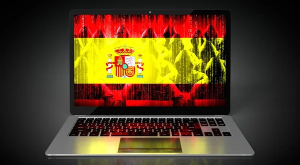 Spagna Bandiera Nazionale Gruppo Hacker Sullo Schermo Del Computer Portatile — Foto Stock