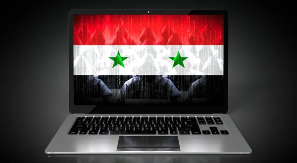 Síria Bandeira País Grupo Hackers Tela Laptop Conceito Ataque Cibernético — Fotografia de Stock