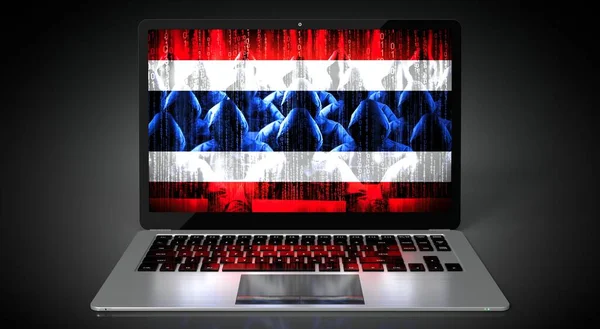 Прапор Таїланду Група Хакерів Екрані Ноутбука Концепція Кібератаки Ілюстрація — стокове фото
