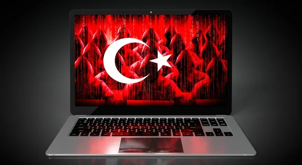 Turkey Country Flag Group Hackers Laptop Screen Cyber Attack Concept — Stock Photo, Image