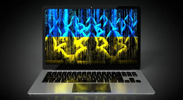 Ucraina Bandiera Nazionale Gruppo Hacker Sullo Schermo Del Computer Portatile — Foto Stock